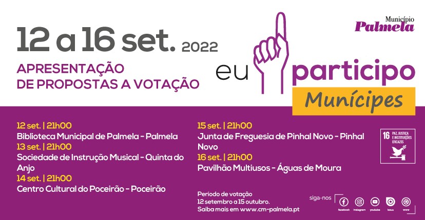 “Eu Participo Munícipes” - 12 a 16 set. | Apresentação de propostas a votação