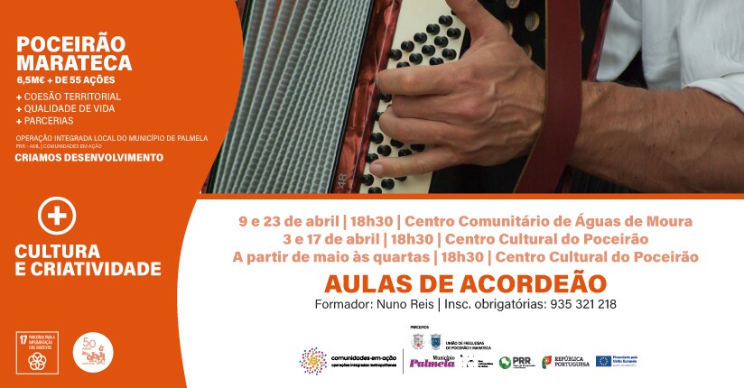 Aulas de Acordeão gratuitas em Poceirão e Águas de Moura 