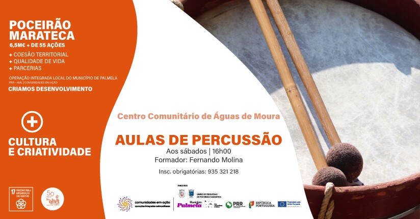 Aulas de percussão gratuitas em Águas de Moura 