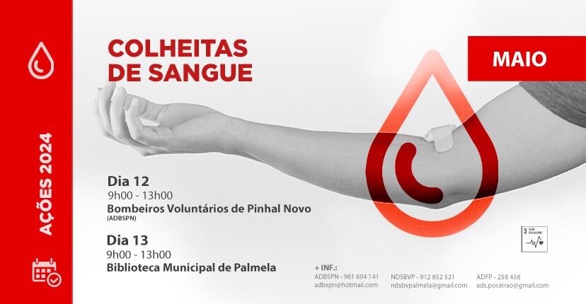 Contribua para as colheitas de sangue de maio!