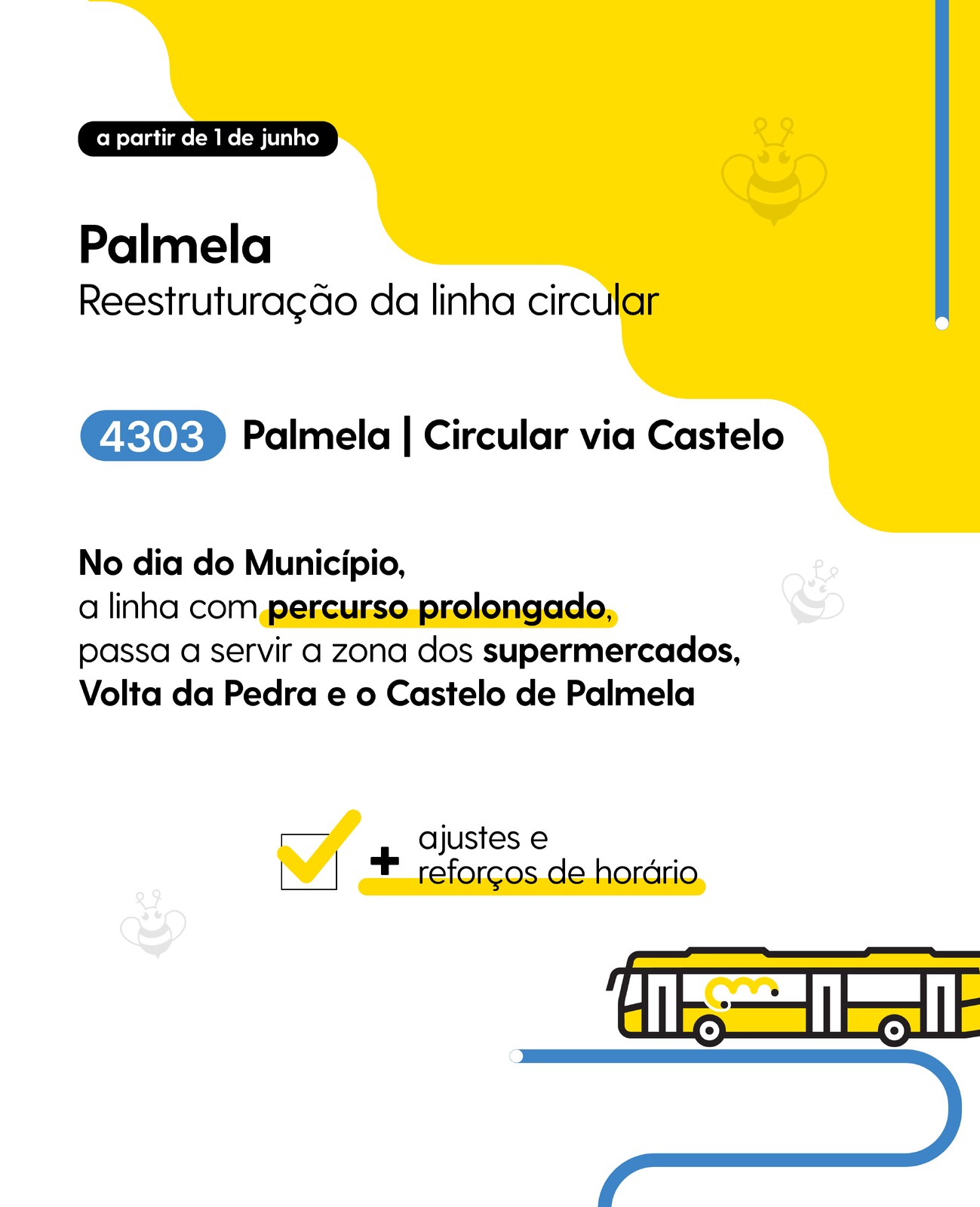 Linha 4303 - Palmela | Circular via Castelo com percurso prolongado a partir de 1 junho