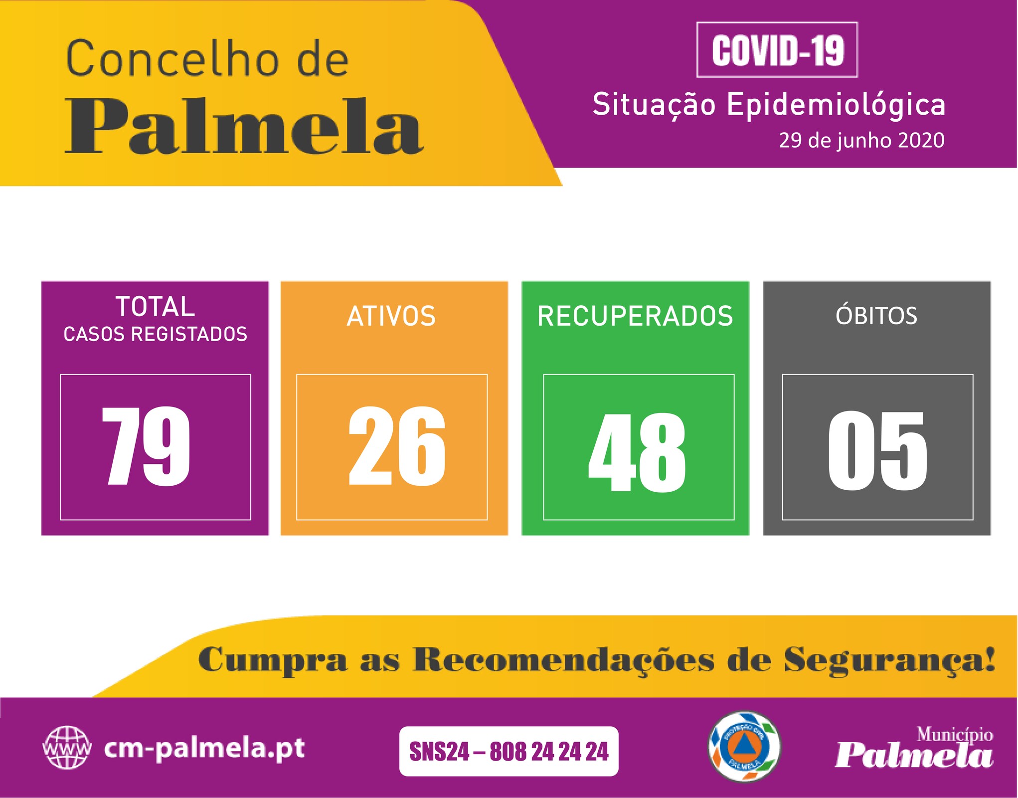 Palmela: Situação diária da COVID-19 | 29 junho 2020