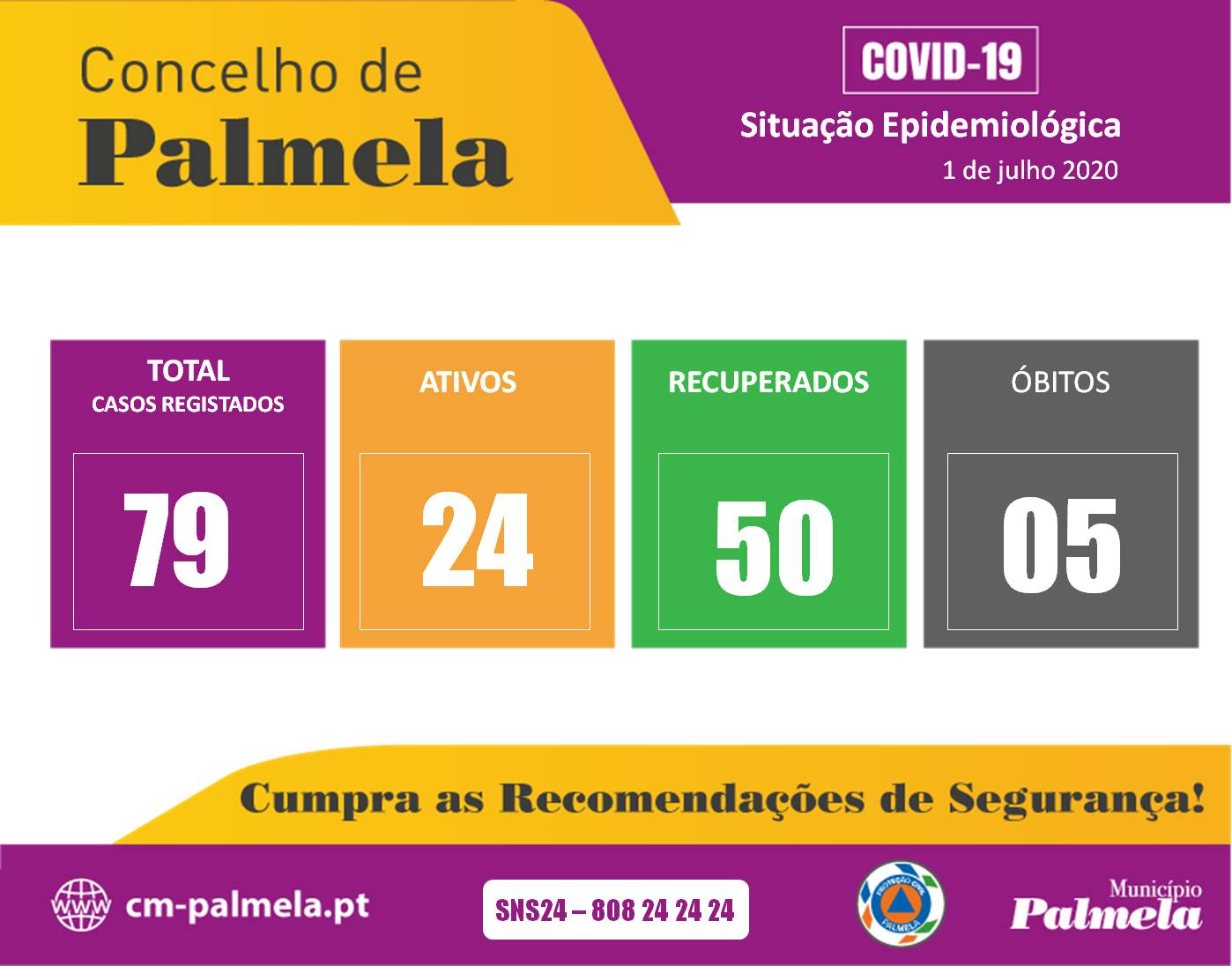 Palmela: Situação diária da COVID-19 | 1 julho 2020  