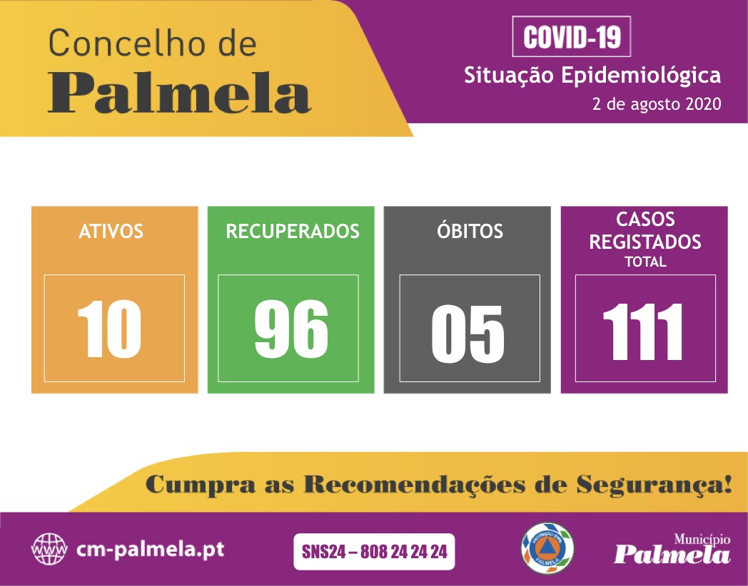 Palmela: Situação diária da COVID-19 | 2 agosto 2020