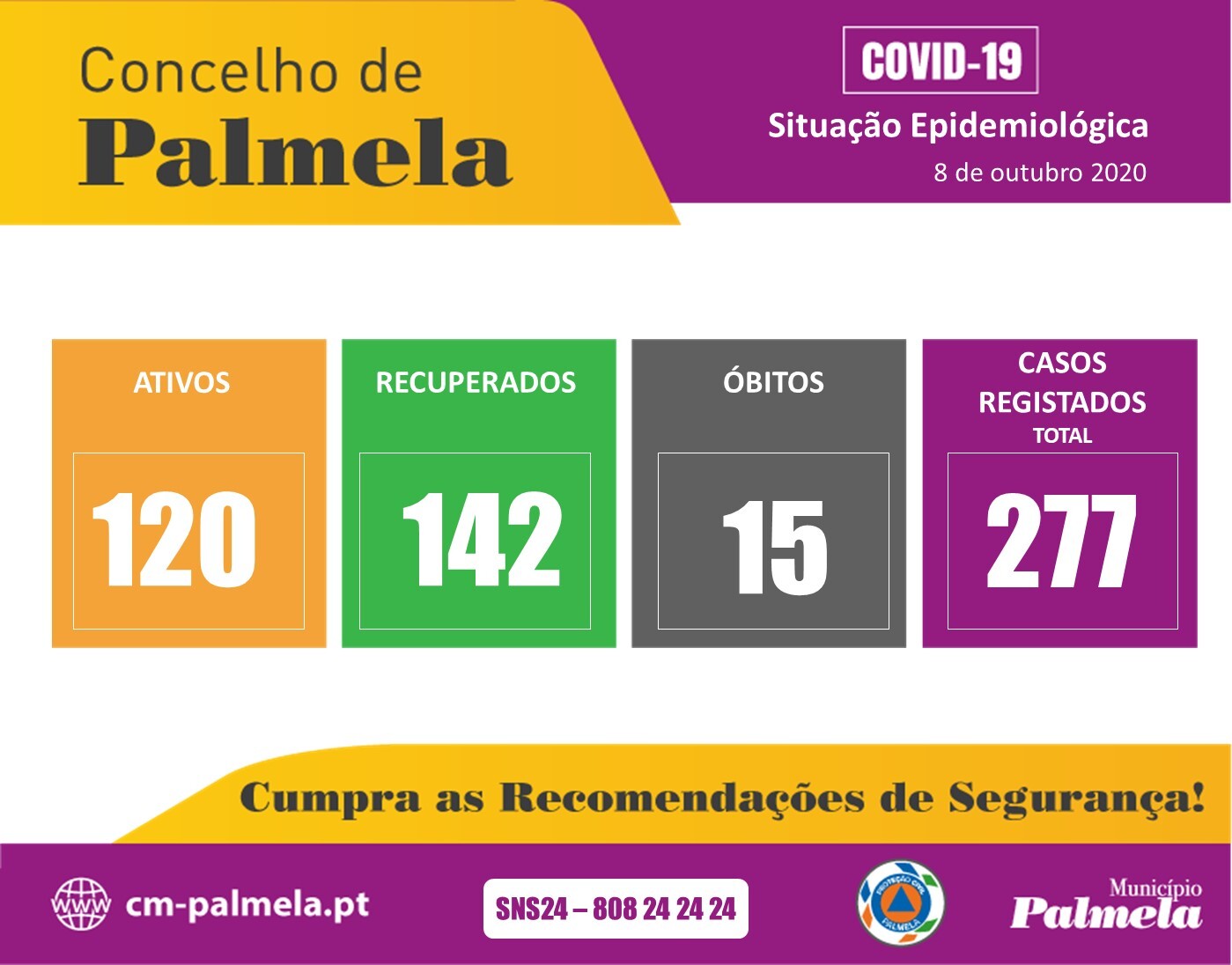 Palmela: Situação diária da COVID-19 | 8 outubro 2020 