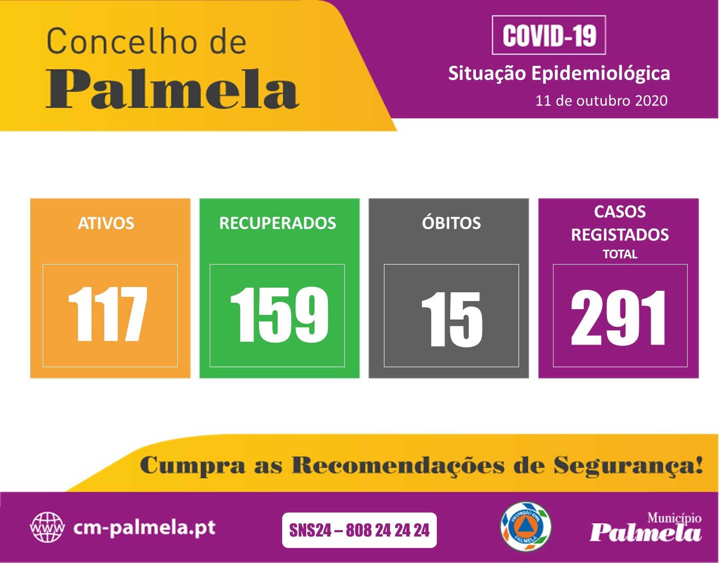 Palmela: Situação diária da COVID-19 | 11 outubro 2020