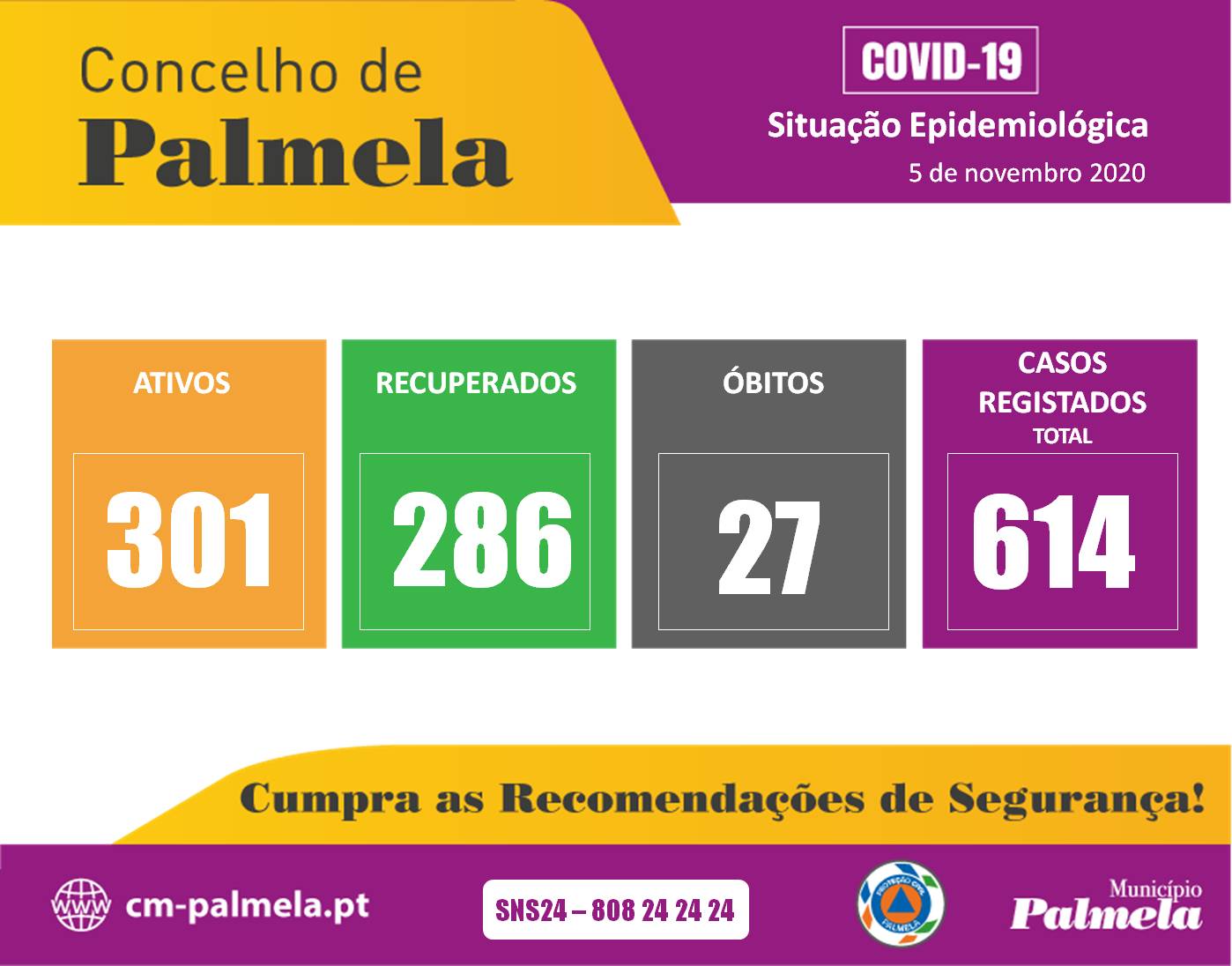 Palmela: Situação diária da COVID-19 | 5 novembro 2020