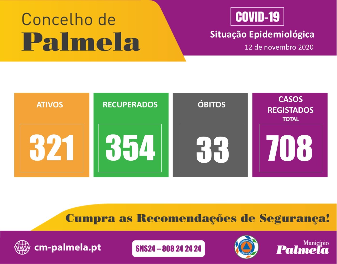 Palmela: Situação diária da COVID-19 | 12 novembro 2020 