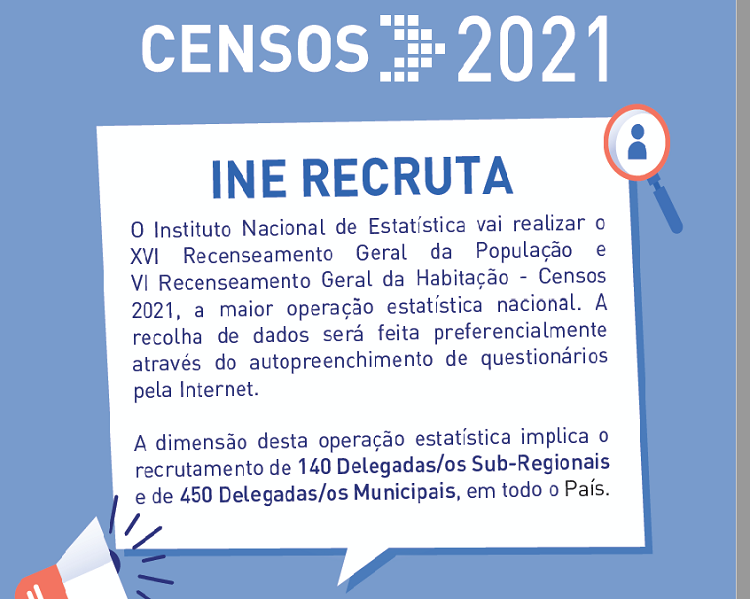 Censos 2021: recrutamento de delegadas/os sub-regionais e municipais