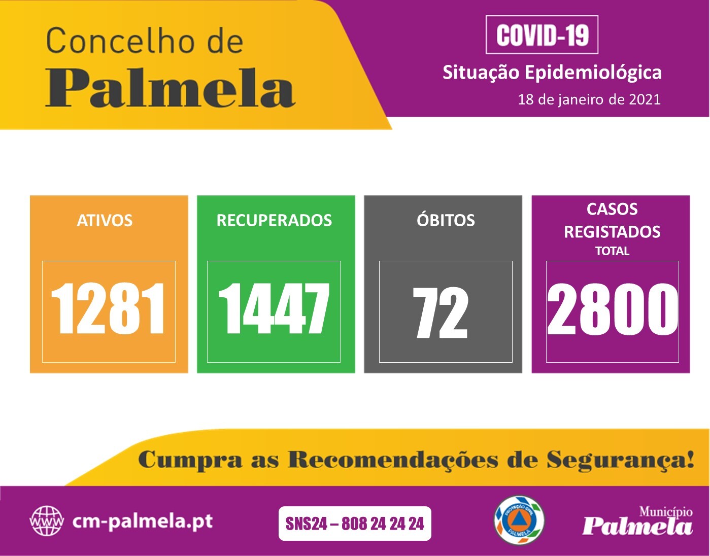 Palmela: Situação diária da COVID-19 | 18 de janeiro 2021 