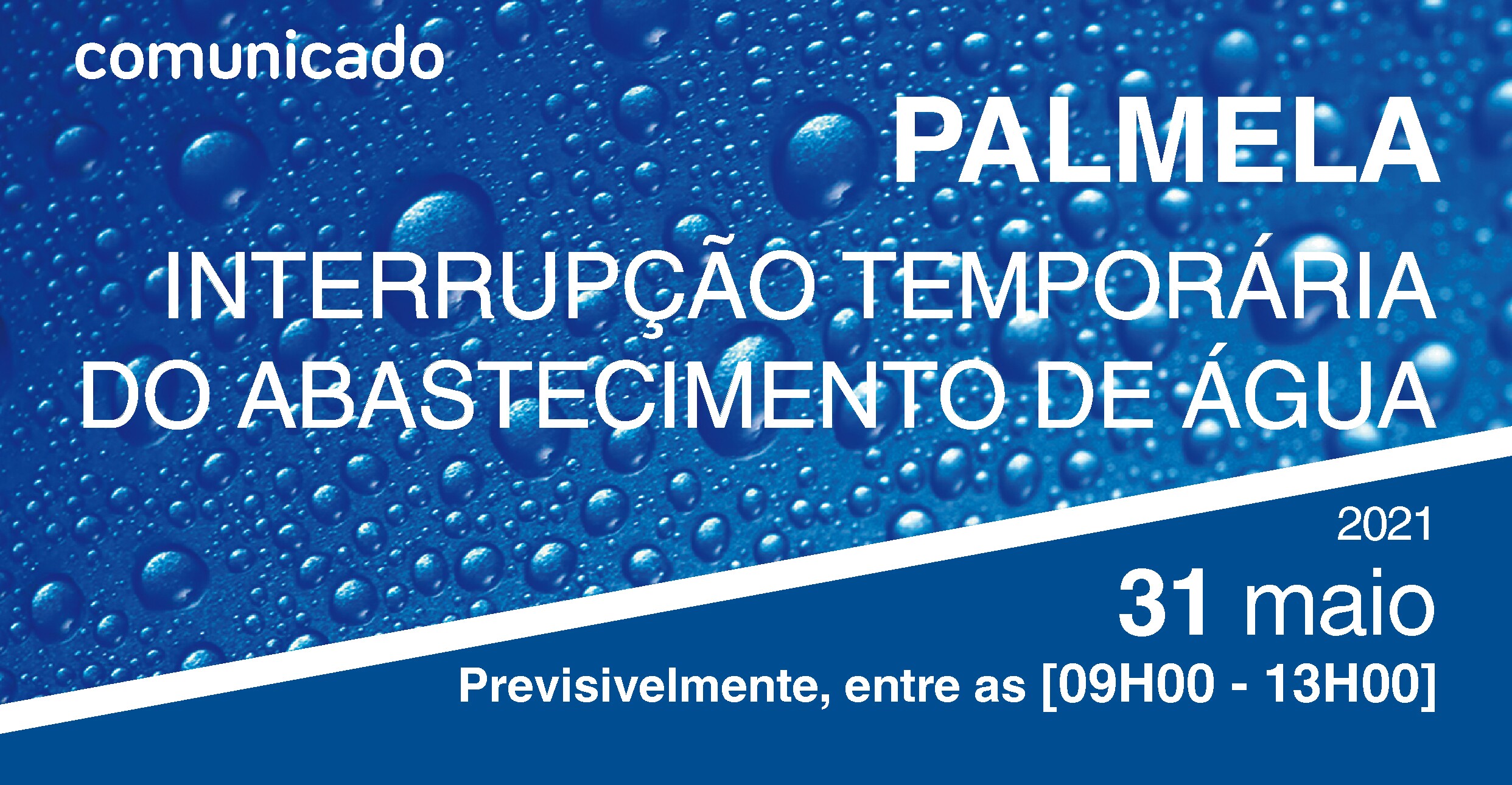 Palmela: interrupção temporária do abastecimento de água a 31 de maio