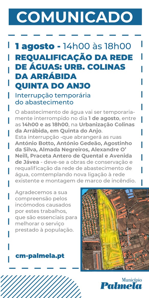 Comunicado corte de &aacute;gua em quinta do anjo a 1 de agosto